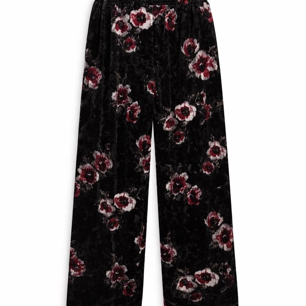 Comfy Cozy Wide Leg Whimsigoth‎ Crushed Velvet Black Floral Pants